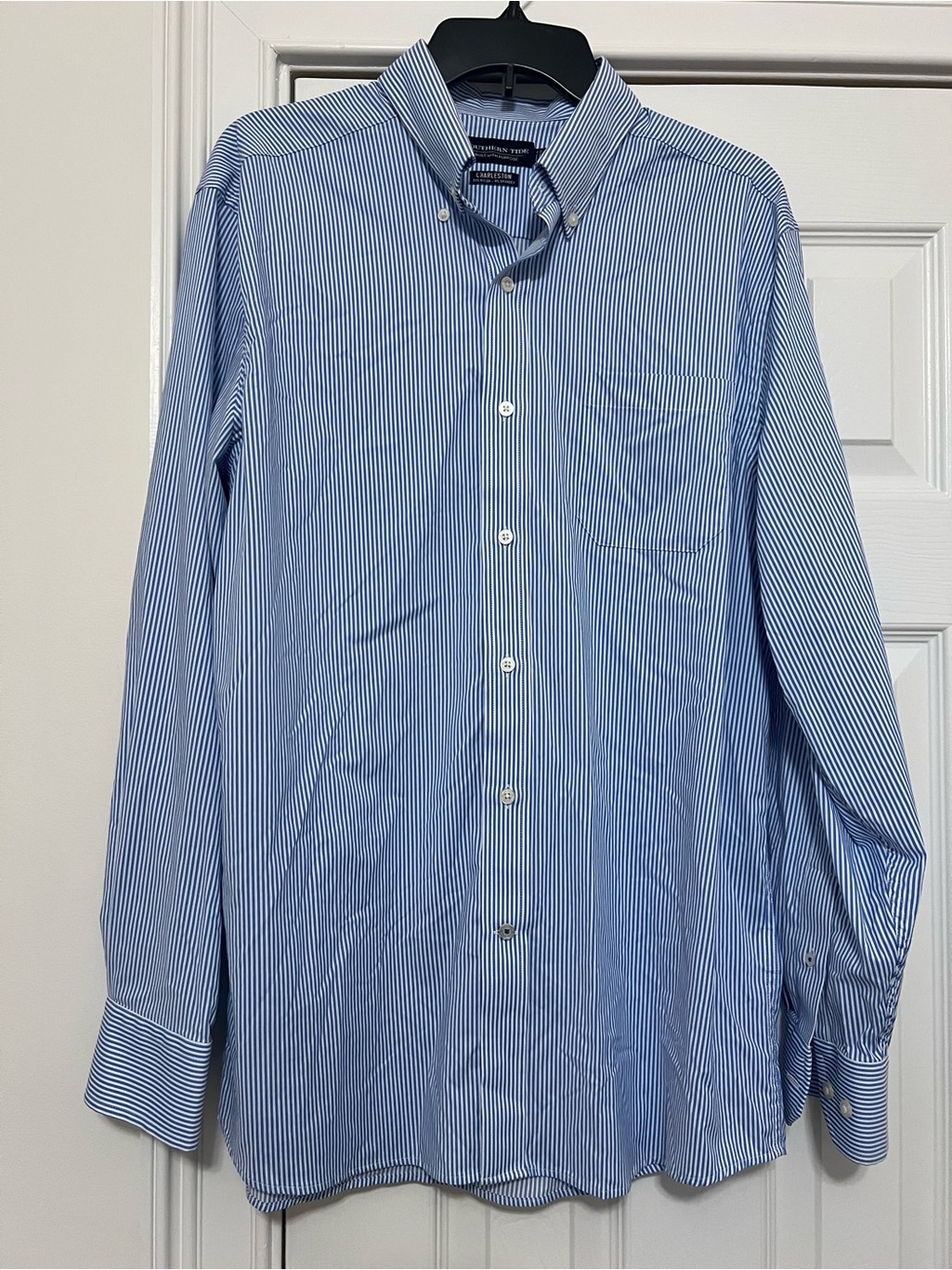 Southern Tide Blue & White Striped Button-Down Cooling Shirt with vents size L